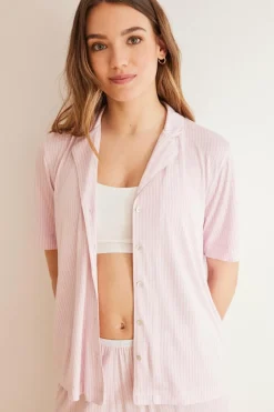 Women'secret Pijama camiseiro riscas Ecovero™ rosa Clearance