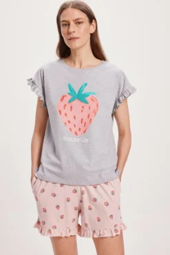 Milano Pijama curto com babados vermelho Fashion