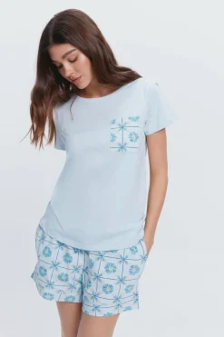 Milano Pijama curto estampado com Estampado azul Fashion