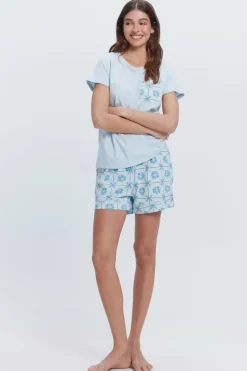 Milano Pijama curto estampado com Estampado azul Fashion