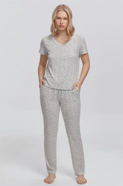 Milano Pijama longo com mini flores Estampado branco Clearance