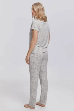 Milano Pijama longo com mini flores Estampado branco Clearance