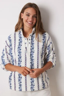 Women'secret Pijama longo de lã polar com flores bege New