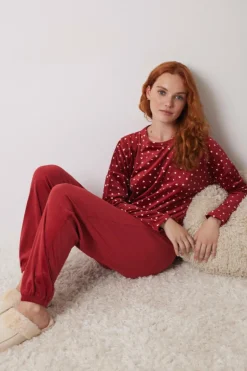 Women'secret Pijama longo de veludo macio vermelho estampado Best