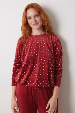 Women'secret Pijama longo de veludo macio vermelho estampado Best