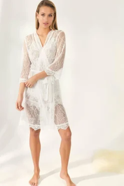 Promise Robe curto elegante quimono renda branco Discount