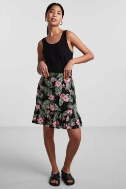 Pieces Saia curta com folho. verde Clearance
