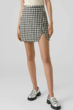 Vero Moda Saia curta cruzada de pied-de-poule Preto New