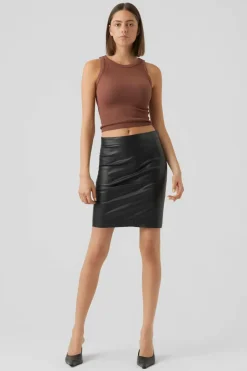 Vero Moda Saia curta efeito pele New
