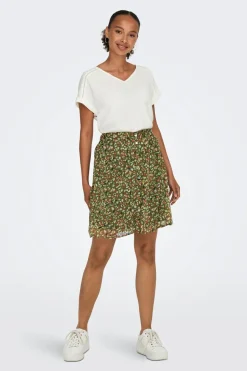 Only Saia curta estampada de gaze verde Discount