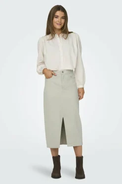 Only Saia midi com abertura cinzento Fashion