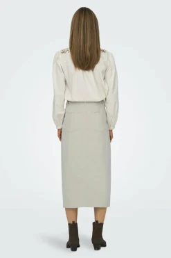 Only Saia midi com abertura cinzento Fashion