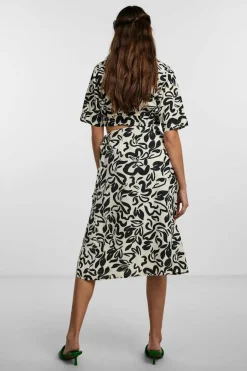 Pieces Saia midi com estampado floral. preto New