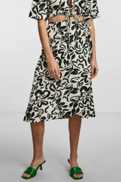 Pieces Saia midi com estampado floral. preto New