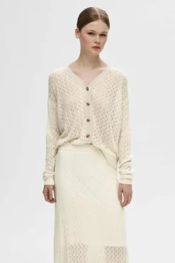 Selected Femme Saia Midi de malha leve confecionada com linho, algodão orgânico e Tencel. Cinzento Online