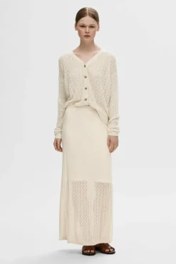 Selected Femme Saia Midi de malha leve confecionada com linho, algodão orgânico e Tencel. Cinzento Online