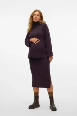 Mamalicious Saia midi de malha maternity rosa Fashion