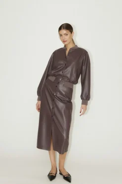 Vero Moda Saia midi efeito pele Castanho Outlet