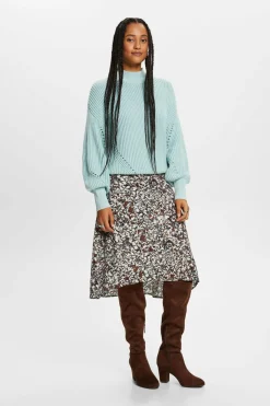Esprit Saia midi estampada com fibras recicladas Tostado Hot