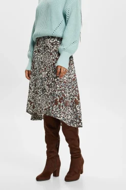 Esprit Saia midi estampada com fibras recicladas Tostado Hot