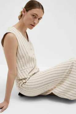 Selected Femme Saia Midi às riscas confecionado com materiais orgânicos e algodão. Cinzento Online