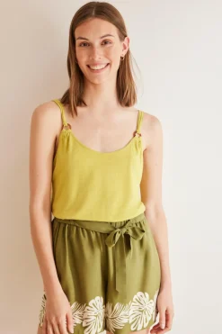 Women'secret Shorts viscosa kaki impressas folhas bege Best