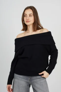 Brave Soul Suéter gola Bardot preto New