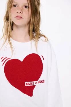 Springfield Kids Sweatshirt com coração rebanho de menina branco Fashion
