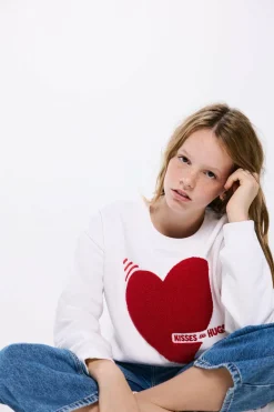 Springfield Kids Sweatshirt com coração rebanho de menina branco Fashion
