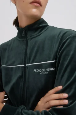 Pedro del Hierro Sweatshirt em tecido veludo com fecho-éclair Verde Hot