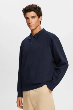 Esprit Sweatshirt gola polo algodão Azul Clearance