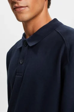 Esprit Sweatshirt gola polo algodão Azul Clearance