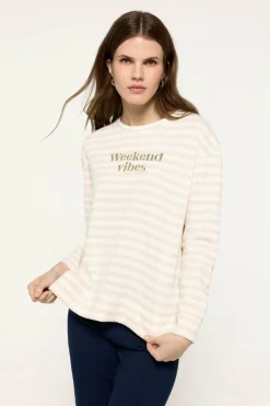Milano Sweatshirt riscas com texto bordado em lurex e dourado Bege Discount
