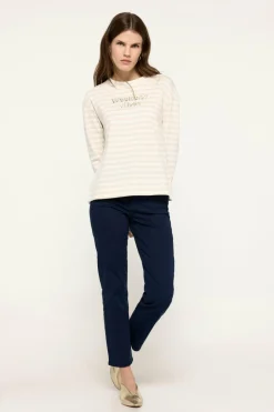 Milano Sweatshirt riscas com texto bordado em lurex e dourado Bege Discount