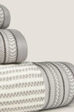 Textura Toalha de algodão turco em velour às riscas cinzento Sale