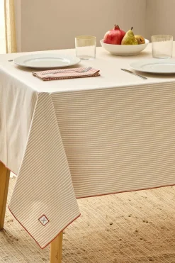 Textura Toalha de mesa riscas de algodão resistente a manchas cru Sale