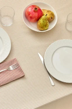 Textura Toalha de mesa riscas de algodão resistente a manchas cru Sale