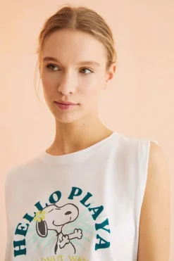 Women'secret Top alças 100% algodão Snoopy branco bege Best