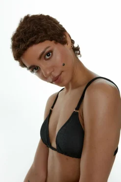 Black Limba Top biquíni triangular de tecido jacquard Lottie Black preto New
