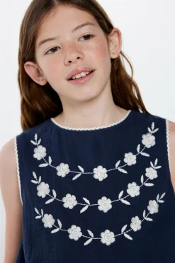 Springfield Kids Top bordado flores menina azul Best