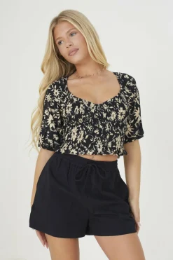 Brave Soul Top crop com estampado floral preto Hot