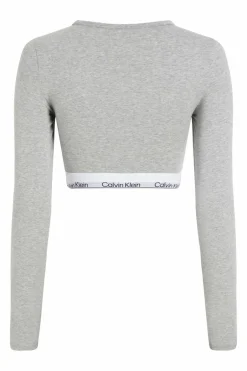 Calvin Klein Top curto feminino CK cinzento Hot