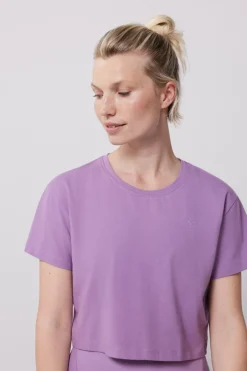Dash and Stars T-shirt cropped manga curta roxo impressão Clearance