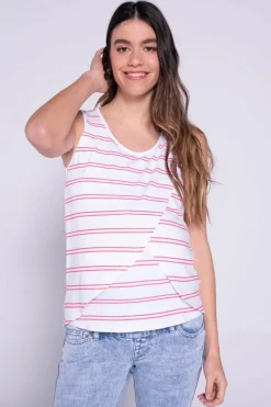 Ohma! T-shirt de amamentação às riscas cruzadas branco Hot