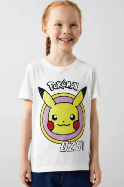 Name it T-shirt de menina de POKÉMON de manga curta com lantejoulas branco Online