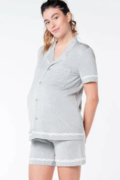Ohma! T-shirt de pijama maternity renda cinzento Clearance