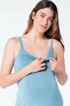 Ohma! T-shirt top pijama maternity amamentação folhos azul Hot