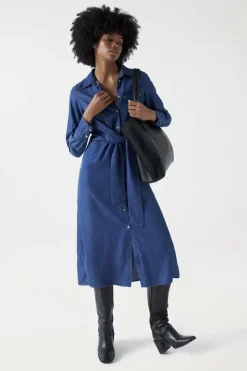 Salsa Jeans Vestido camiseiro comprido light denim Azul Online