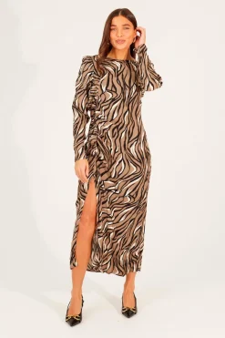 Brave Soul Vestido comprido de manga comprida castanho Clearance
