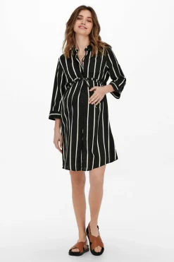 Only Maternity Vestido curto camiseiro às riscas maternity preto Clearance